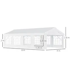 Outsunny 8m x 4m Garden Gazebo Marquee Wedding Shelter Level 4 Wind Protection, White - 3