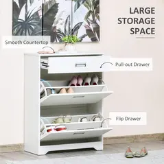 HOMCOM Shoe Cabinet, Slim Shoe Storage Cabinet with Drawer, 2 Flip-up Doors and Adjustable Shelf, Narrow Shoe Cupboard for 16 Pairs of Shoes for Entryway, Hallway, White - 4