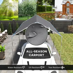 Outsunny 3 x 6m Heavy Duty Carport Garage Car Shelter Galvanized Steel Outdoor Open Canopy Tent Water UV Resistant Waterproof, Grey - 4