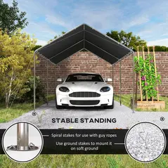 Outsunny 3 x 6m Heavy Duty Carport Garage Car Shelter Galvanized Steel Outdoor Open Canopy Tent Water UV Resistant Waterproof, Grey - 6