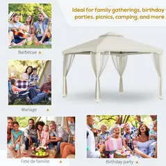 Outsunny 3 x 3 m Metal Gazebo, Garden Pavillion, Double Roof Outdoor Canopy Shelter with Mesh Sidewalls, Cream White - 7