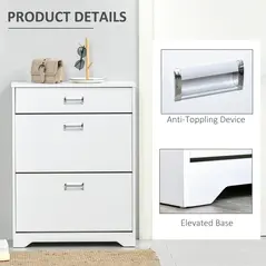 HOMCOM Shoe Cabinet, Slim Shoe Storage Cabinet with Drawer, 2 Flip-up Doors and Adjustable Shelf, Narrow Shoe Cupboard for 16 Pairs of Shoes for Entryway, Hallway, White - 6