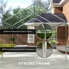 Outsunny 3 x 6m Heavy Duty Carport Garage Car Shelter Galvanized Steel Outdoor Open Canopy Tent Water UV Resistant Waterproof, Grey - 5