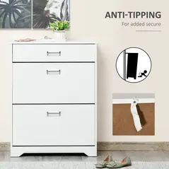 HOMCOM Shoe Cabinet, Slim Shoe Storage Cabinet with Drawer, 2 Flip-up Doors and Adjustable Shelf, Narrow Shoe Cupboard for 16 Pairs of Shoes for Entryway, Hallway, White - 7