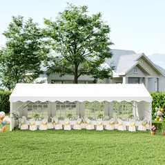 Outsunny 8m x 4m Garden Gazebo Marquee Wedding Shelter Level 4 Wind Protection, White - 2