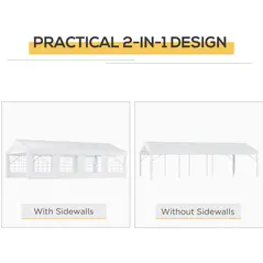 Outsunny 8m x 4m Garden Gazebo Marquee Wedding Shelter Level 4 Wind Protection, White - 6