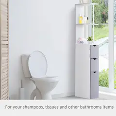 HOMCOM Tall Bathroom Cabinet, Freestanding Bathroom Storage Cabinet with 2-Tier Shelf and Drawers, Narrow Cupboard Storage Unit, White, Grey - 5