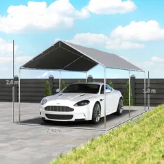 Outsunny 3 x 6m Heavy Duty Carport Garage Car Shelter Galvanized Steel Outdoor Open Canopy Tent Water UV Resistant Waterproof, Grey - 3