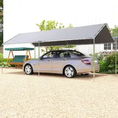 Outsunny 3 x 6m Heavy Duty Carport Garage Car Shelter Galvanized Steel Outdoor Open Canopy Tent Water UV Resistant Waterproof, Grey - 2