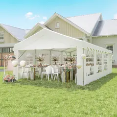 Outsunny 8m x 4m Garden Gazebo Marquee Wedding Shelter Level 4 Wind Protection, White - 4