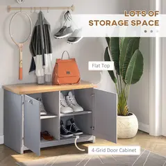 HOMCOM Shoe Cabinet, Modern Shoe Bench with 2 Doors for Hallway, Entryway, Grey - 4