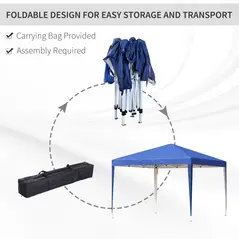 Outsunny 3 x 3M Garden Pop Up Gazebo Height Adjustable Marquee Party Tent Wedding Canopy with Carrying Bag, Blue - 5