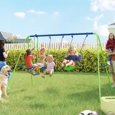 Outsunny Metal Garden Swing Set Height Adjustable Children Outdoor Backyard Play Set for Toddlers Over 3 Years Old, Green - 2