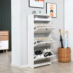 HOMCOM Narrow Shoe Cabinet with 3 Flip Doors, 14-18 Pairs Shoe Cupboard with Open Shelf for Slim Hallway and Entryway, 24 x 60 x 132 cm, White - 7