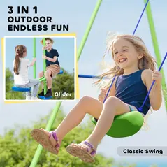 Outsunny Metal Garden Swing Set Height Adjustable Children Outdoor Backyard Play Set for Toddlers Over 3 Years Old, Green - 4