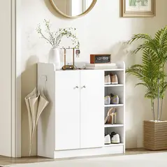 HOMCOM Shoe Storage Cabinet  Two Doors w/ Adjustable 4 Shelves Cupboard Footwear Rack Stand Organiser Hallway White - 8