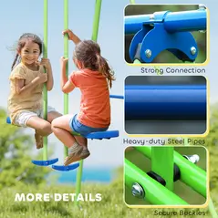 Outsunny Metal Garden Swing Set Height Adjustable Children Outdoor Backyard Play Set for Toddlers Over 3 Years Old, Green - 6
