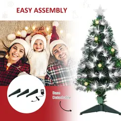 HOMCOM 3ft White Light Artificial Christmas Tree w/ 90 LEDs Star Topper Tri-Base Full Bodied Seasonal Decoration Pre-Lit Home - 7