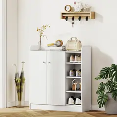 HOMCOM Shoe Storage Cabinet  Two Doors w/ Adjustable 4 Shelves Cupboard Footwear Rack Stand Organiser Hallway White - 7
