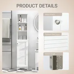 HOMCOM Tall Bathroom Cabinet, Freestanding Slim Bathroom Storage Unit with Adjustable Shelves and Shutter Door, Floor Storage Cupboard with 6 Shelves, 165H x 34W x 20D cm, White - 6