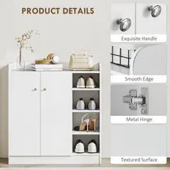 HOMCOM Shoe Storage Cabinet  Two Doors w/ Adjustable 4 Shelves Cupboard Footwear Rack Stand Organiser Hallway White - 6