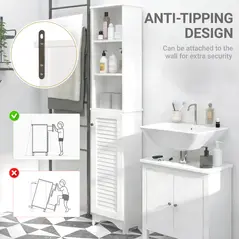 HOMCOM Tall Bathroom Cabinet, Freestanding Slim Bathroom Storage Unit with Adjustable Shelves and Shutter Door, Floor Storage Cupboard with 6 Shelves, 165H x 34W x 20D cm, White - 7