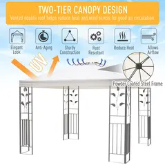 Outsunny 3 x 3m Outdoor Steel Gazebo with 2 Tier Roof, Garden Gazebo Patio Canopy Marquee Shelter with Decorative Steel Frame - Cream - 5