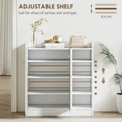 HOMCOM Shoe Storage Cabinet  Two Doors w/ Adjustable 4 Shelves Cupboard Footwear Rack Stand Organiser Hallway White - 5