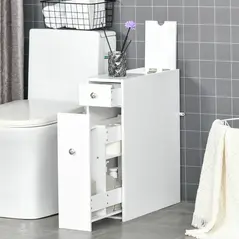 HOMCOM Bathroom Slim Floor Cabinet Narrow Wooden Storage Home Bath Toilet Cupboard Organiser Unit with Drawers White - 7