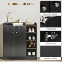 HOMCOM Shoe Storage Cabinet with Adjustable Shelves - Black - 6
