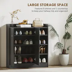 HOMCOM Shoe Storage Cabinet with Adjustable Shelves - Black - 4
