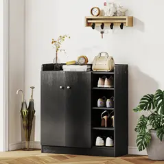 HOMCOM Shoe Storage Cabinet with Adjustable Shelves - Black - 7