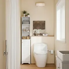 HOMCOM Tall Bathroom Cabinet, Freestanding Slim Bathroom Storage Unit with Adjustable Shelves and Shutter Door, Floor Storage Cupboard with 6 Shelves, 165H x 34W x 20D cm, White - 8