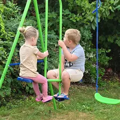 Outsunny Metal Garden Swing Set Height Adjustable Children Outdoor Backyard Play Set for Toddlers Over 3 Years Old, Green - 9