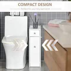 HOMCOM Bathroom Slim Floor Cabinet Narrow Wooden Storage Home Bath Toilet Cupboard Organiser Unit with Drawers White - 4