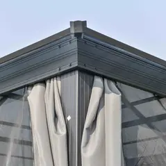 Outsunny 3 x 3(m) Hardtop Gazebo Canopy with Polycarbonate Roof, Aluminium Frame, Permanent Pavilion Garden Gazebo with Netting and Curtains for Patio, Deck, Dark Grey - 8