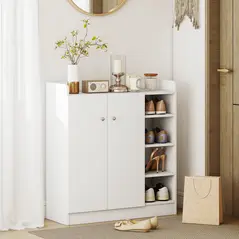 HOMCOM Shoe Storage Cabinet  Two Doors w/ Adjustable 4 Shelves Cupboard Footwear Rack Stand Organiser Hallway White - 2