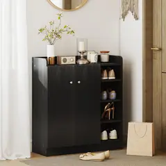 HOMCOM Shoe Storage Cabinet with Adjustable Shelves - Black - 2