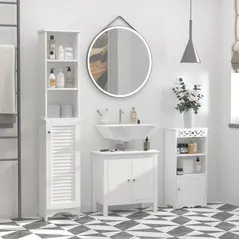 HOMCOM Tall Bathroom Cabinet, Freestanding Slim Bathroom Storage Unit with Adjustable Shelves and Shutter Door, Floor Storage Cupboard with 6 Shelves, 165H x 34W x 20D cm, White - 9