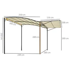 Outsunny 3 x 2.5m Patio Metal Gazebo Door Window Awning Wall Mount Canopy Outdoor Sunshade with Extended Shelter Cream White - 3