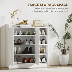 HOMCOM Shoe Storage Cabinet  Two Doors w/ Adjustable 4 Shelves Cupboard Footwear Rack Stand Organiser Hallway White - 4