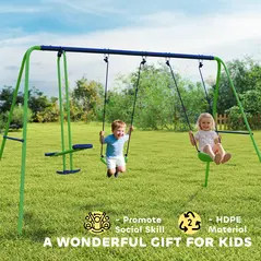 Outsunny Metal Garden Swing Set Height Adjustable Children Outdoor Backyard Play Set for Toddlers Over 3 Years Old, Green - 8