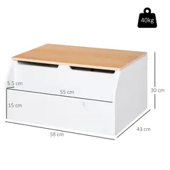 HOMCOM Wooden Kids Toy Box Children Storage Chest Organiser Book Slot Safety Hinge Playroom Furniture White - 3