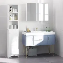 HOMCOM Tall Bathroom Cabinet, Freestanding Slim Bathroom Storage Unit with Adjustable Shelves and Shutter Door, Floor Storage Cupboard with 6 Shelves, 165H x 34W x 20D cm, White - 2