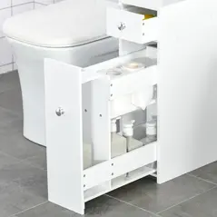 HOMCOM Bathroom Slim Floor Cabinet Narrow Wooden Storage Home Bath Toilet Cupboard Organiser Unit with Drawers White - 9