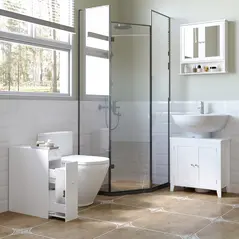 HOMCOM Bathroom Slim Floor Cabinet Narrow Wooden Storage Home Bath Toilet Cupboard Organiser Unit with Drawers White - 6