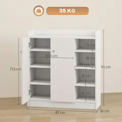 HOMCOM Shoe Storage Cabinet  Two Doors w/ Adjustable 4 Shelves Cupboard Footwear Rack Stand Organiser Hallway White - 3