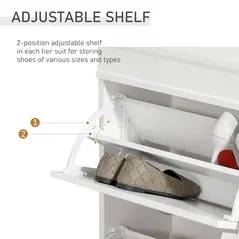 HOMCOM Shoe Cabinet with 4 Flip Drawers Wood Tipping Bucket Narrow Storage Cupboard with Adjustable Shelf Hall Organizer for Entrance Foyer White - 4