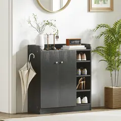 HOMCOM Shoe Storage Cabinet with Adjustable Shelves - Black - 8