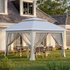 Outsunny 3.6 x 3.6 m Pop up Gazebo with Netting, Height Adjustable Party Tent Instant Canopy Sun Shade Shelter, Grey - 2